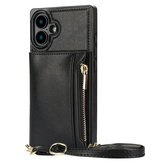 For iPhone 16 Plus Square Zipper Wallet Bag TPU+PU Back Cover Case(Black) - iPhone 16 Plus Cases by PMC Jewellery | Online Shopping South Africa | PMC Jewellery | Buy Now Pay Later Mobicred