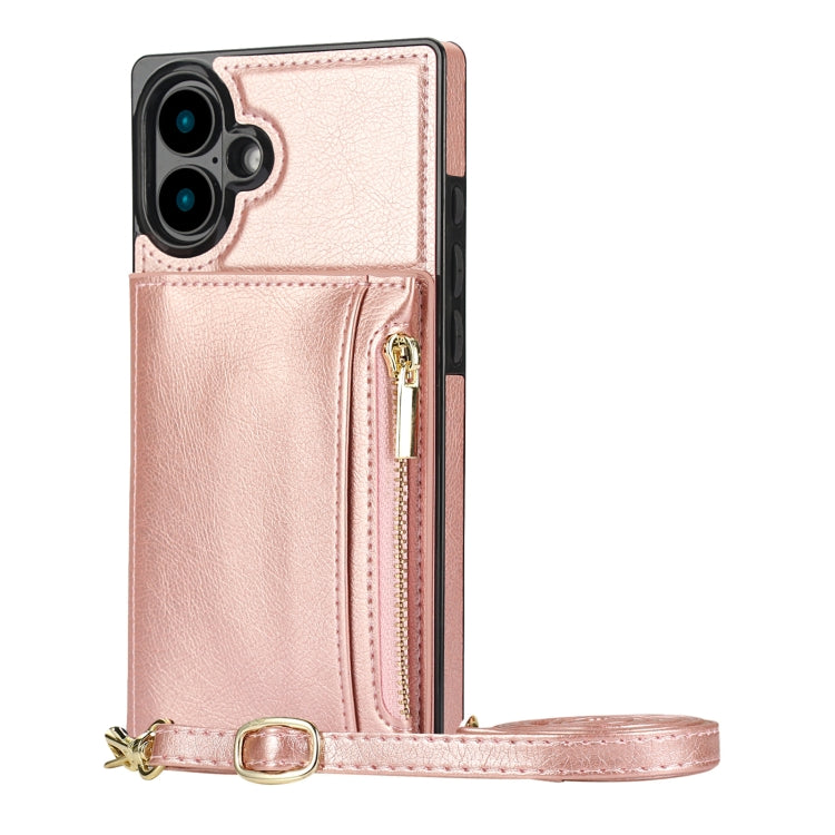 For iPhone 16 Square Zipper Wallet Bag TPU+PU Back Cover Case(Rose Gold) - iPhone 16 Cases by PMC Jewellery | Online Shopping South Africa | PMC Jewellery | Buy Now Pay Later Mobicred