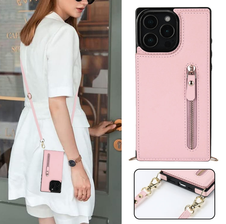 For iPhone 16 Pro Cross-body Zipper Square Phone Case(Pink) - iPhone 16 Pro Cases by PMC Jewellery | Online Shopping South Africa | PMC Jewellery | Buy Now Pay Later Mobicred