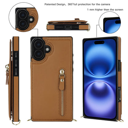 For iPhone 16 Plus Cross-body Zipper Square Phone Case(Brown) - iPhone 16 Plus Cases by PMC Jewellery | Online Shopping South Africa | PMC Jewellery | Buy Now Pay Later Mobicred