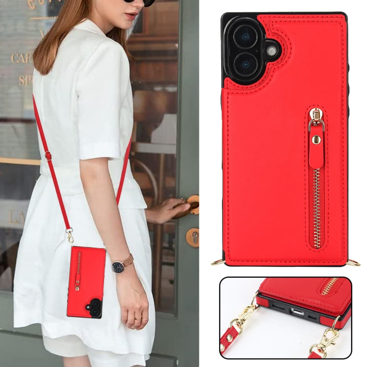 For iPhone 16 Plus Cross-body Zipper Square Phone Case(Red) - iPhone 16 Plus Cases by PMC Jewellery | Online Shopping South Africa | PMC Jewellery | Buy Now Pay Later Mobicred