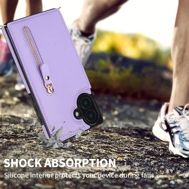 For iPhone 16 Cross-body Zipper Square Phone Case(Purple) - iPhone 16 Cases by PMC Jewellery | Online Shopping South Africa | PMC Jewellery | Buy Now Pay Later Mobicred