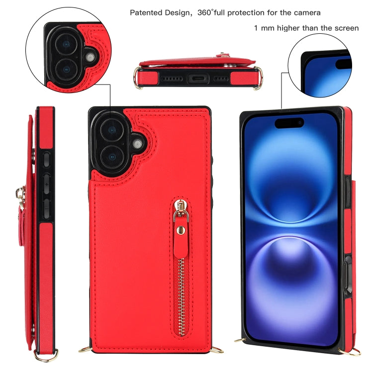 For iPhone 16 Cross-body Zipper Square Phone Case(Red) - iPhone 16 Cases by PMC Jewellery | Online Shopping South Africa | PMC Jewellery | Buy Now Pay Later Mobicred