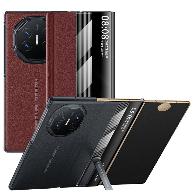 For Huawei Mate XT Ultimate Smart Side View Window Genuine Leather Phone Case(Dark Red) - Huawei Cases by PMC TechLife | Online Shopping South Africa | PMC TechLife | Buy Now Pay Later Mobicred