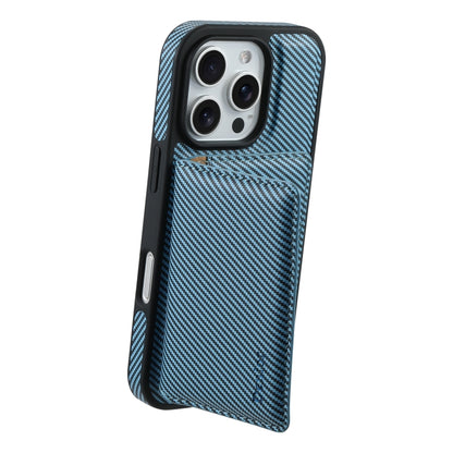 For iPhone 16 Pro Denior Carbon Fiber Texture Leather Card Bag MagSafe Phone Case(Blue) - iPhone 16 Pro Cases by Denior | Online Shopping South Africa | PMC Jewellery | Buy Now Pay Later Mobicred