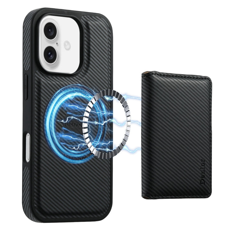 For iPhone 16 Plus Denior Carbon Fiber Texture Leather Card Bag MagSafe Phone Case(Black) - free shipping - PMC Jewellery - Order now!