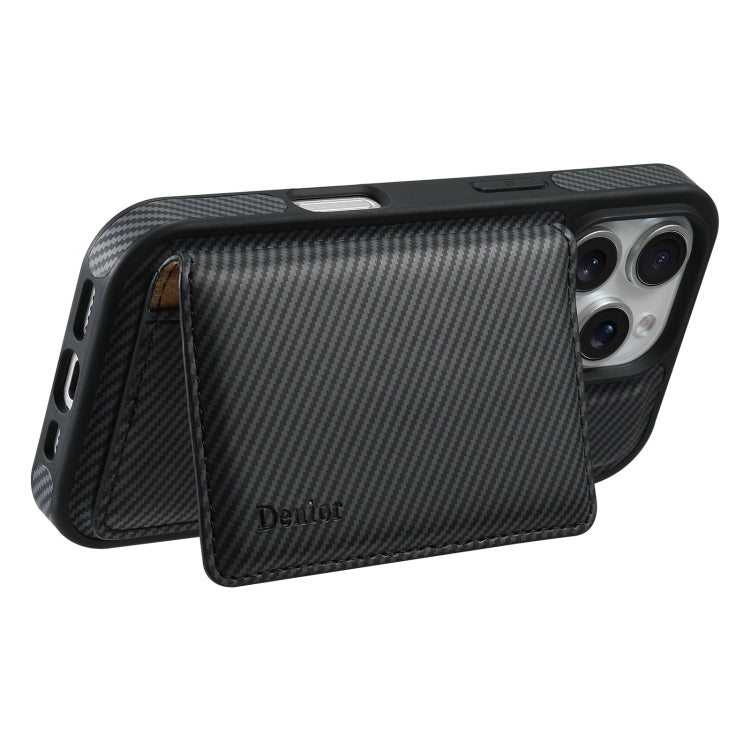 For iPhone 16 Plus Denior Carbon Fiber Texture Leather Card Bag MagSafe Phone Case(Black) - free shipping - PMC Jewellery - Order now!