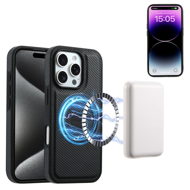 For iPhone 16 Plus Denior Carbon Fiber Texture Leather Card Bag MagSafe Phone Case(Black) - iPhone 16 Plus Cases by Denior | Online Shopping South Africa | PMC Jewellery | Buy Now Pay Later Mobicred