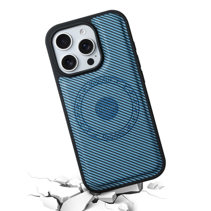 For iPhone 16 Pro Max Denior Carbon Fiber Texture Leather MagSafe Phone Case(Blue) - iPhone 16 Pro Max Cases by Denior | Online Shopping South Africa | PMC Jewellery | Buy Now Pay Later Mobicred