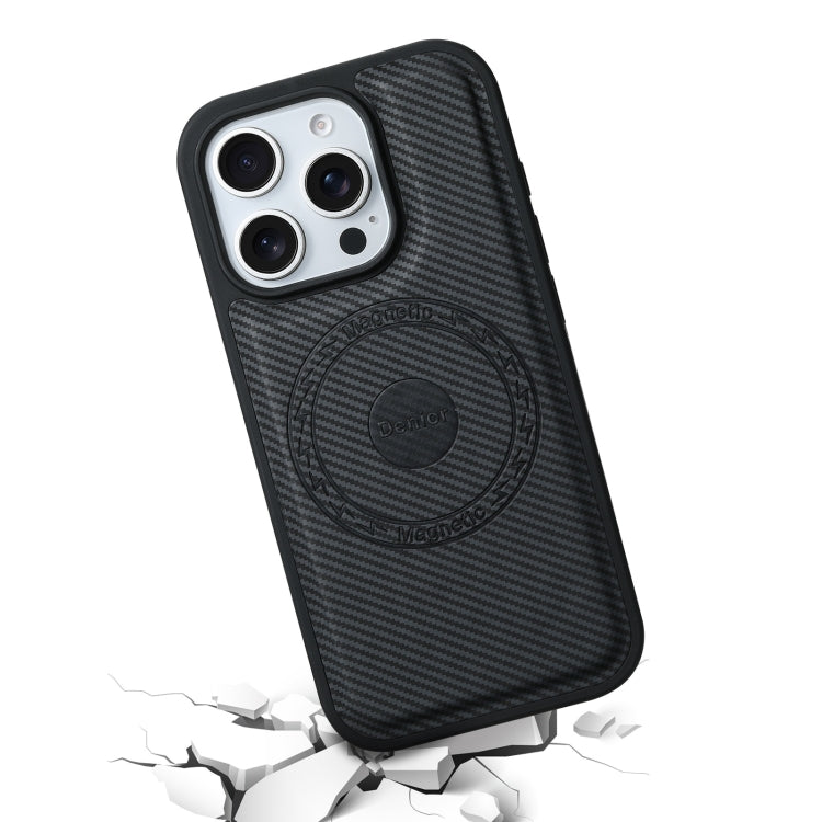 For iPhone 16 Plus Denior Carbon Fiber Texture Leather MagSafe Phone Case(Black) - iPhone 16 Plus Cases by Denior | Online Shopping South Africa | PMC Jewellery | Buy Now Pay Later Mobicred