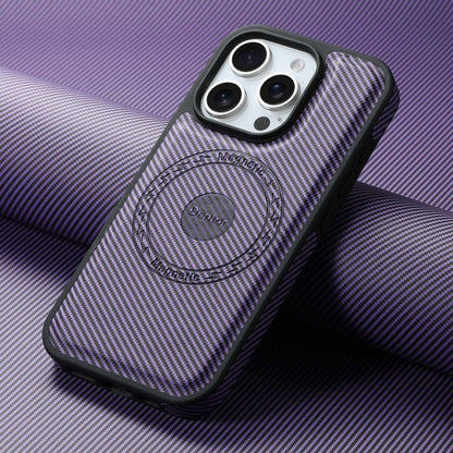 For iPhone 16 Plus Denior Carbon Fiber Texture Leather MagSafe Phone Case(Purple) - iPhone 16 Plus Cases by Denior | Online Shopping South Africa | PMC Jewellery | Buy Now Pay Later Mobicred