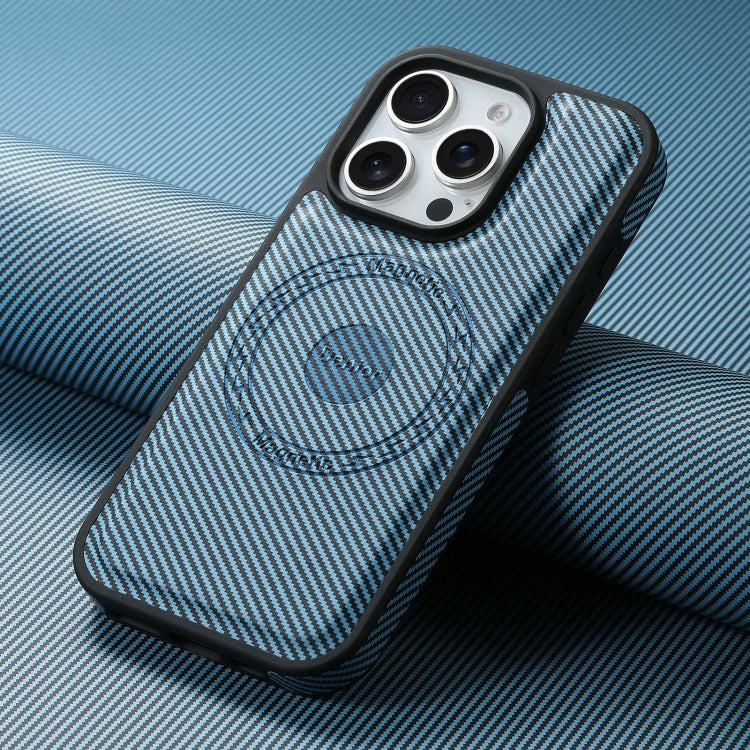 For iPhone 16 Denior Carbon Fiber Texture Leather MagSafe Phone Case(Blue) - iPhone 16 Cases by Denior | Online Shopping South Africa | PMC Jewellery | Buy Now Pay Later Mobicred