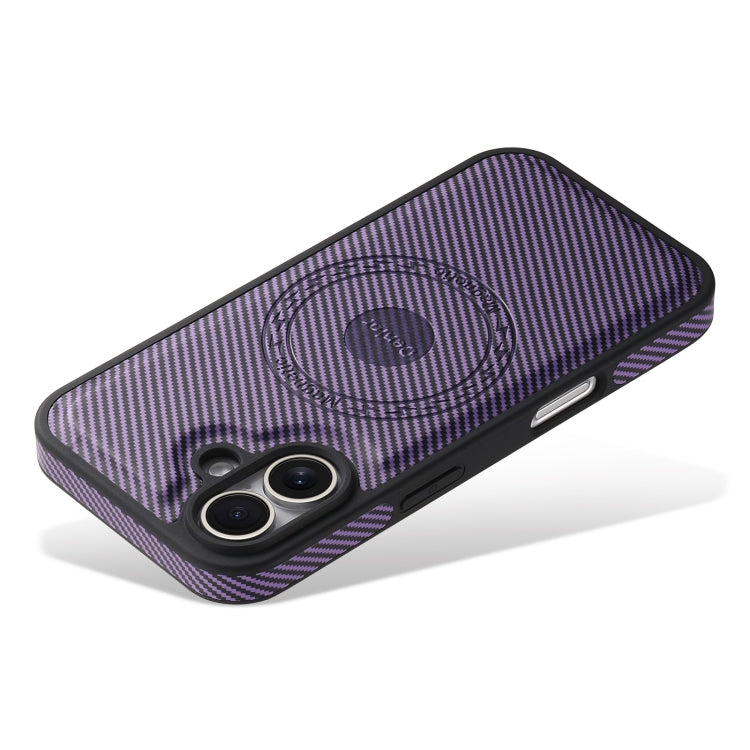 For iPhone 16 Denior Carbon Fiber Texture Leather MagSafe Phone Case(Purple) - iPhone 16 Cases by Denior | Online Shopping South Africa | PMC Jewellery | Buy Now Pay Later Mobicred