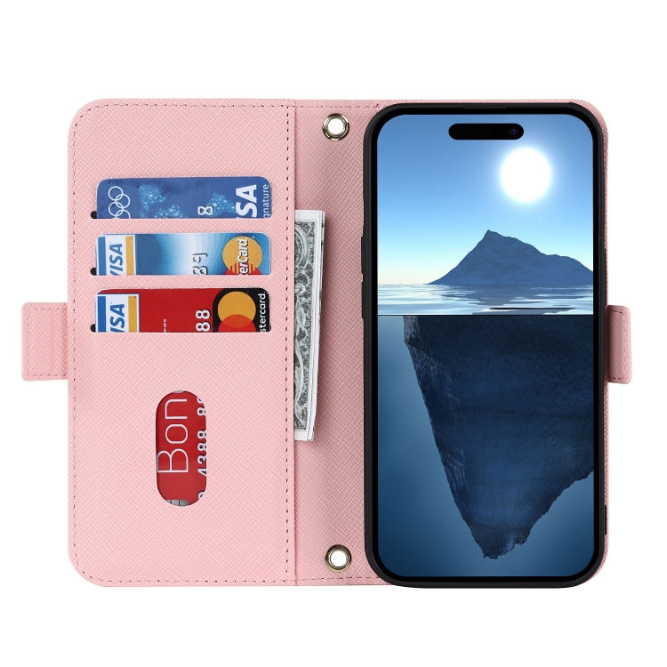 For iPhone 16 Pro Cross Texture Crossbody Lanyard Leather Phone Case(Pink) - iPhone 16 Pro Cases by PMC Jewellery | Online Shopping South Africa | PMC Jewellery | Buy Now Pay Later Mobicred