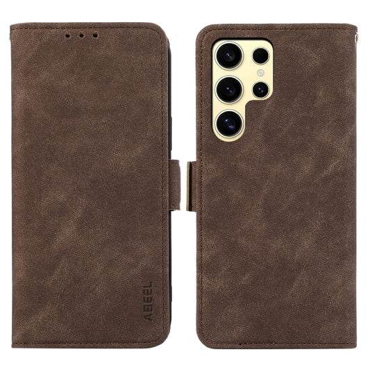 For Samsung Galaxy S25 Ultra 5G ABEEL Frosted Magnetic RFID Leather Phone Case(Brown) - Galaxy S25 Ultra 5G Cases by PMC Jewellery | Online Shopping South Africa | PMC Jewellery | Buy Now Pay Later Mobicred