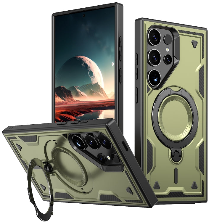 For Samsung Galaxy S25 Ultra 5G PC Hybrid TPU Armor MagSafe Ring Holder Phone Case(Olive Green) - Galaxy S25 Ultra 5G Cases by PMC Jewellery | Online Shopping South Africa | PMC Jewellery | Buy Now Pay Later Mobicred