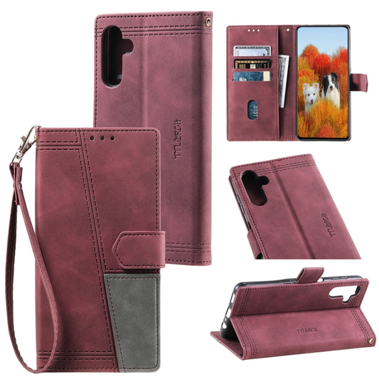 For Samsung Galaxy S25 5G TTUDRCH Embossed Line Splicing Leather Phone Case(Wine Red) - Galaxy S25 5G Cases by PMC Jewellery | Online Shopping South Africa | PMC Jewellery | Buy Now Pay Later Mobicred