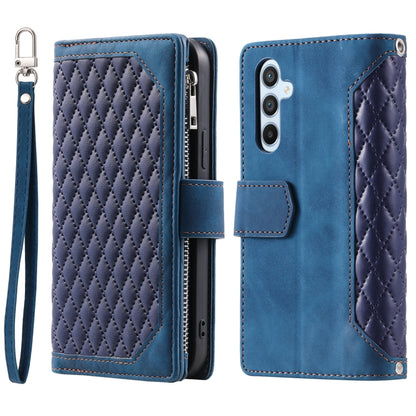 For Samsung Galaxy S25 5G Grid Texture Zipper Leather Phone Case with Lanyard(Blue) - Galaxy S25 5G Cases by PMC Jewellery | Online Shopping South Africa | PMC Jewellery | Buy Now Pay Later Mobicred