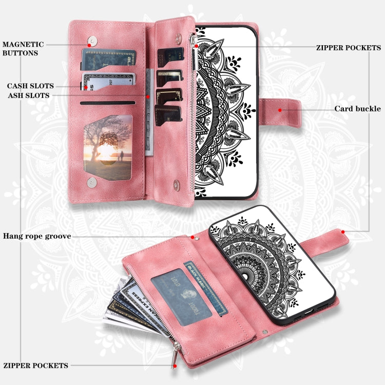 For Samsung Galaxy S25 5G Multi-Card Totem Zipper Leather Phone Case(Pink) - Galaxy S25 5G Cases by PMC Jewellery | Online Shopping South Africa | PMC Jewellery | Buy Now Pay Later Mobicred