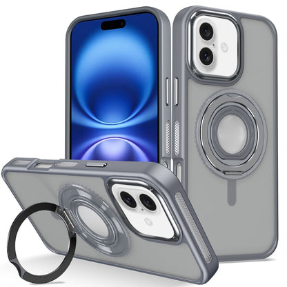 For iPhone 16 Plus Skin Feel Matte 360 Degree Rotating Silicone Ring Holder Phone Case(Grey) - iPhone 16 Plus Cases by PMC Jewellery | Online Shopping South Africa | PMC Jewellery | Buy Now Pay Later Mobicred