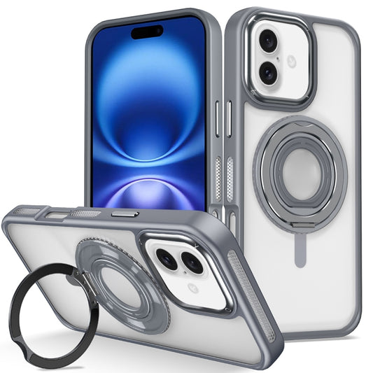 For iPhone 16 Plus Skin Feel Transparent 360 Degree Rotating Silicone Ring Holder Phone Case(Grey) - iPhone 16 Plus Cases by PMC Jewellery | Online Shopping South Africa | PMC Jewellery | Buy Now Pay Later Mobicred