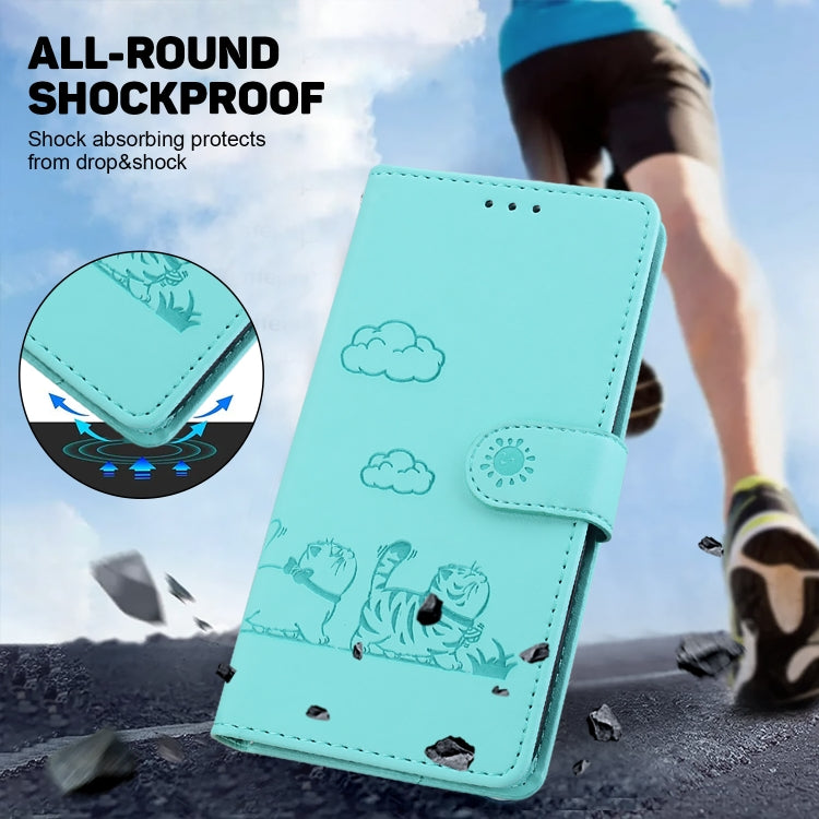 For iPhone 16e Cute Cats RFID Leather Phone Case(Green) - iPhone 16e Cases by PMC TechLife | Online Shopping South Africa | PMC TechLife | Buy Now Pay Later Mobicred