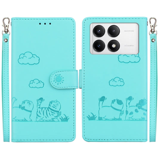 For Redmi K70 / K70 Pro Cute Cats RFID Leather Phone Case(Green) - K70 Cases by PMC Jewellery | Online Shopping South Africa | PMC Jewellery | Buy Now Pay Later Mobicred