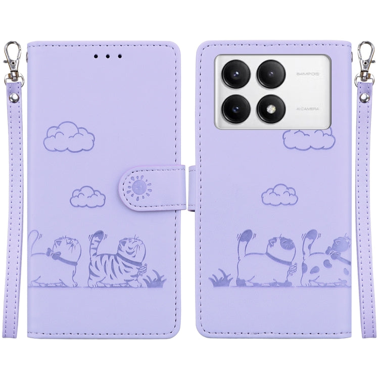 For Redmi K70 / K70 Pro Cute Cats RFID Leather Phone Case(Purple) - K70 Cases by PMC Jewellery | Online Shopping South Africa | PMC Jewellery | Buy Now Pay Later Mobicred