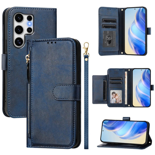 For Samsung Galaxy S25 Ultra 5G Multi-Card Slots Zipper Wallet Leather Phone Case(Blue) - Galaxy S25 Ultra 5G Cases by PMC Jewellery | Online Shopping South Africa | PMC Jewellery | Buy Now Pay Later Mobicred