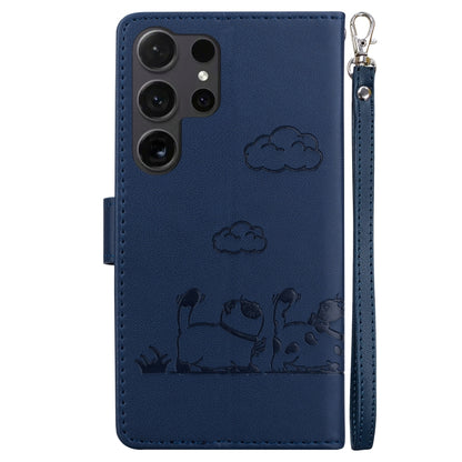 For Samsung Galaxy S25 Ultra 5G Cute Cats RFID Leather Phone Case(Blue) - Galaxy S25 Ultra 5G Cases by PMC Jewellery | Online Shopping South Africa | PMC Jewellery | Buy Now Pay Later Mobicred