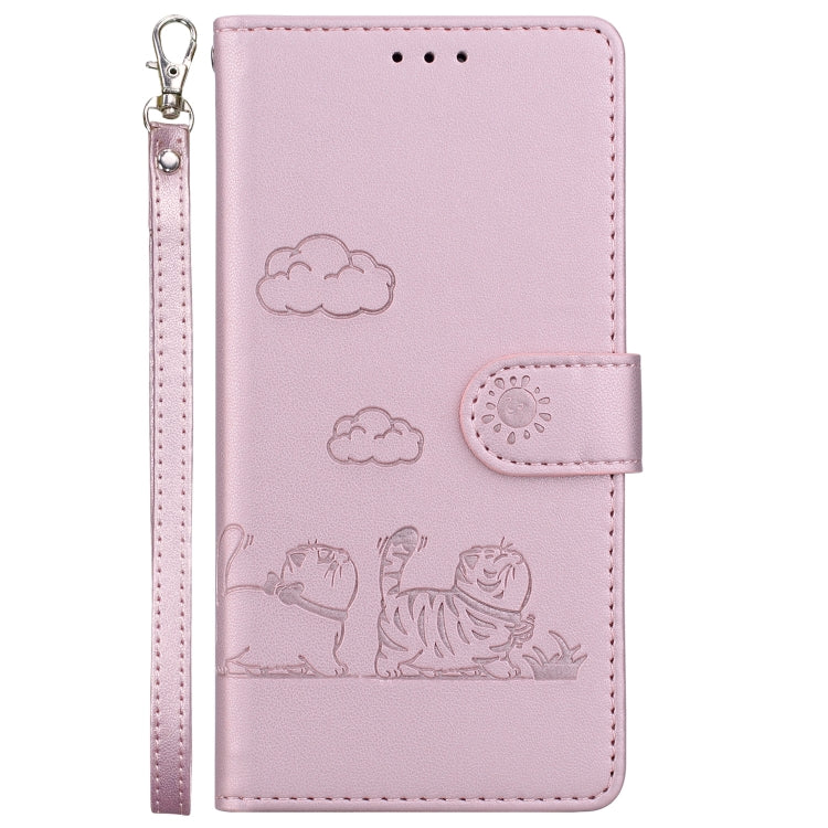 For Samsung Galaxy S25 5G Cute Cats RFID Leather Phone Case(Rose Gold) - Galaxy S25 5G Cases by PMC Jewellery | Online Shopping South Africa | PMC Jewellery | Buy Now Pay Later Mobicred