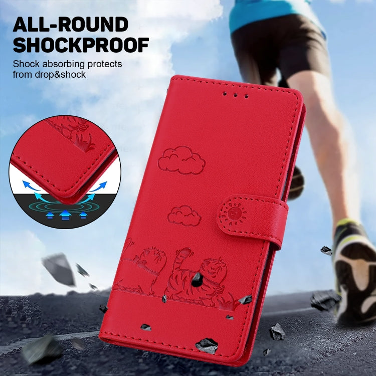 For Samsung Galaxy S25 5G Cute Cats RFID Leather Phone Case(Red) - Galaxy S25 5G Cases by PMC Jewellery | Online Shopping South Africa | PMC Jewellery | Buy Now Pay Later Mobicred