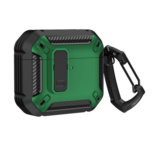 For AirPods 4 Shield Shockproof Earphone Protective Case with Hook(Black Green) - For AirPods 4 by PMC Jewellery | Online Shopping South Africa | PMC Jewellery | Buy Now Pay Later Mobicred