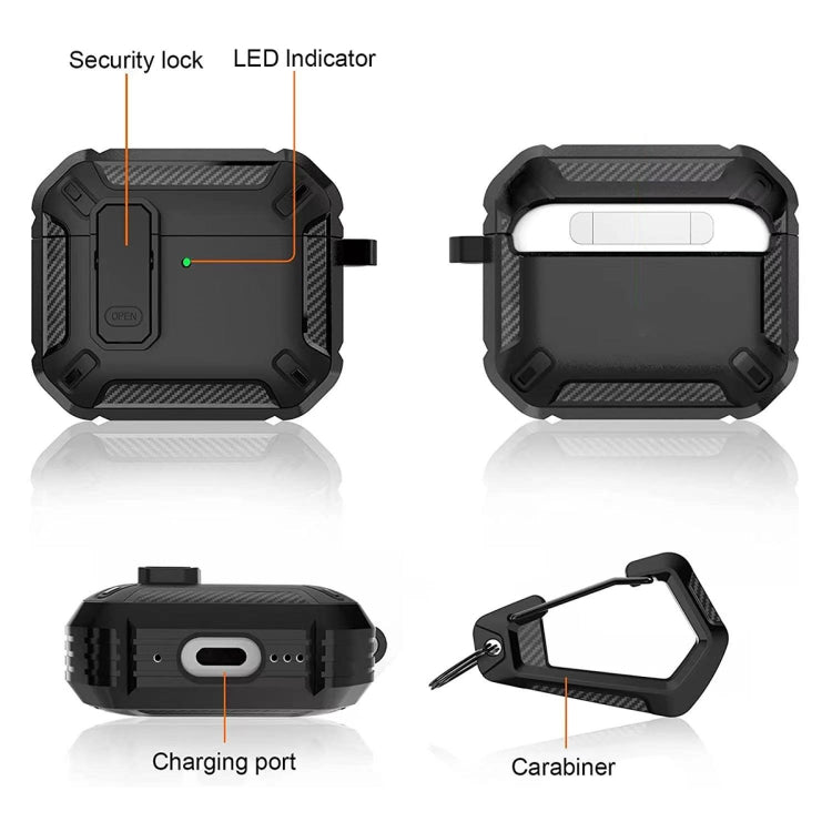 For AirPods 4 Shield Shockproof Earphone Protective Case with Hook(Black) - For AirPods 4 by PMC Jewellery | Online Shopping South Africa | PMC Jewellery | Buy Now Pay Later Mobicred