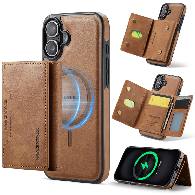 For iPhone 16 Plus DG.MING MAGKING-K2 Series MagSafe RFID Card Bag Detachable Phone Case(Brown) - iPhone 16 Plus Cases by DG.MING | Online Shopping South Africa | PMC Jewellery | Buy Now Pay Later Mobicred