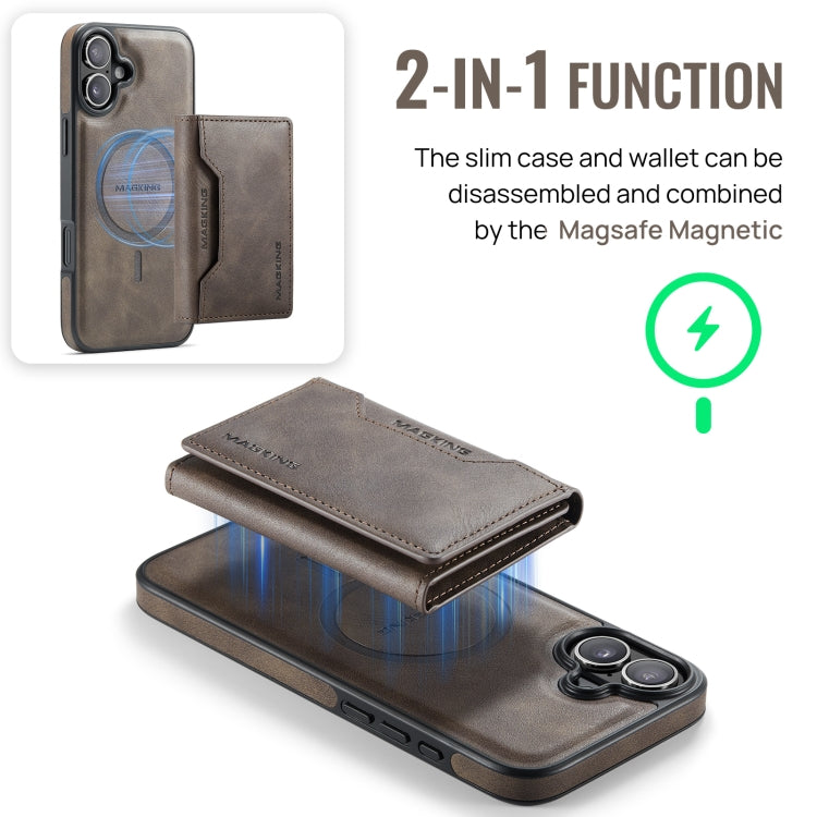 For iPhone 16 Plus DG.MING MAGKING-K2 Series MagSafe RFID Card Bag Detachable Phone Case(Coffee) - iPhone 16 Plus Cases by DG.MING | Online Shopping South Africa | PMC Jewellery | Buy Now Pay Later Mobicred