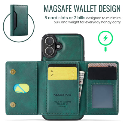 For iPhone 16 DG.MING MAGKING-K2 Series MagSafe RFID Card Bag Detachable Phone Case(Green) - iPhone 16 Cases by DG.MING | Online Shopping South Africa | PMC Jewellery | Buy Now Pay Later Mobicred