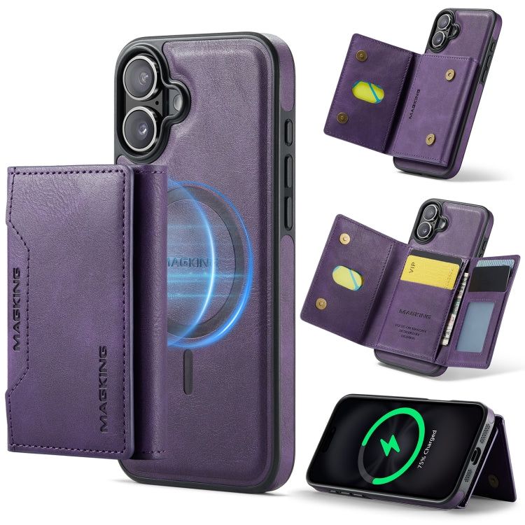 For iPhone 16 DG.MING MAGKING-K2 Series MagSafe RFID Card Bag Detachable Phone Case(Purple) - iPhone 16 Cases by DG.MING | Online Shopping South Africa | PMC Jewellery | Buy Now Pay Later Mobicred