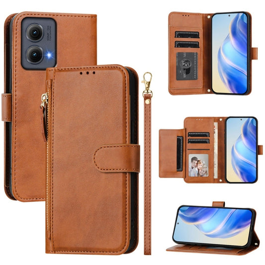 For Motorola Edge 5G 2024 Multi-Card Slots Zipper Wallet Leather Phone Case(Brown) - Motorola Cases by PMC Jewellery | Online Shopping South Africa | PMC Jewellery | Buy Now Pay Later Mobicred