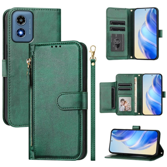 For Motorola Moto G Play 4G 2024 Global Multi-Card Slots Zipper Wallet Leather Phone Case(Green) - Motorola Cases by PMC Jewellery | Online Shopping South Africa | PMC Jewellery | Buy Now Pay Later Mobicred