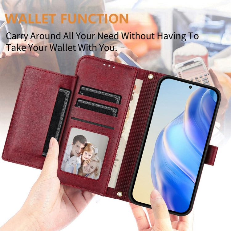 For Motorola Moto G Play 4G 2024 Global Multi-Card Slots Zipper Wallet Leather Phone Case(Dark Red) - Motorola Cases by PMC Jewellery | Online Shopping South Africa | PMC Jewellery | Buy Now Pay Later Mobicred