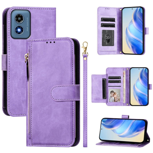 For Motorola Moto G Play 4G 2024 Global Multi-Card Slots Zipper Wallet Leather Phone Case(Purple) - Motorola Cases by PMC Jewellery | Online Shopping South Africa | PMC Jewellery | Buy Now Pay Later Mobicred