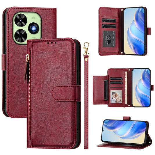 For Tecno Spark Go 2024 Multi-Card Slots Zipper Wallet Leather Phone Case(Dark Red) - Tecno Cases by PMC Jewellery | Online Shopping South Africa | PMC Jewellery | Buy Now Pay Later Mobicred