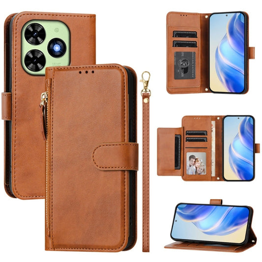 For Tecno Spark Go 2024 Multi-Card Slots Zipper Wallet Leather Phone Case(Brown) - Tecno Cases by PMC Jewellery | Online Shopping South Africa | PMC Jewellery | Buy Now Pay Later Mobicred