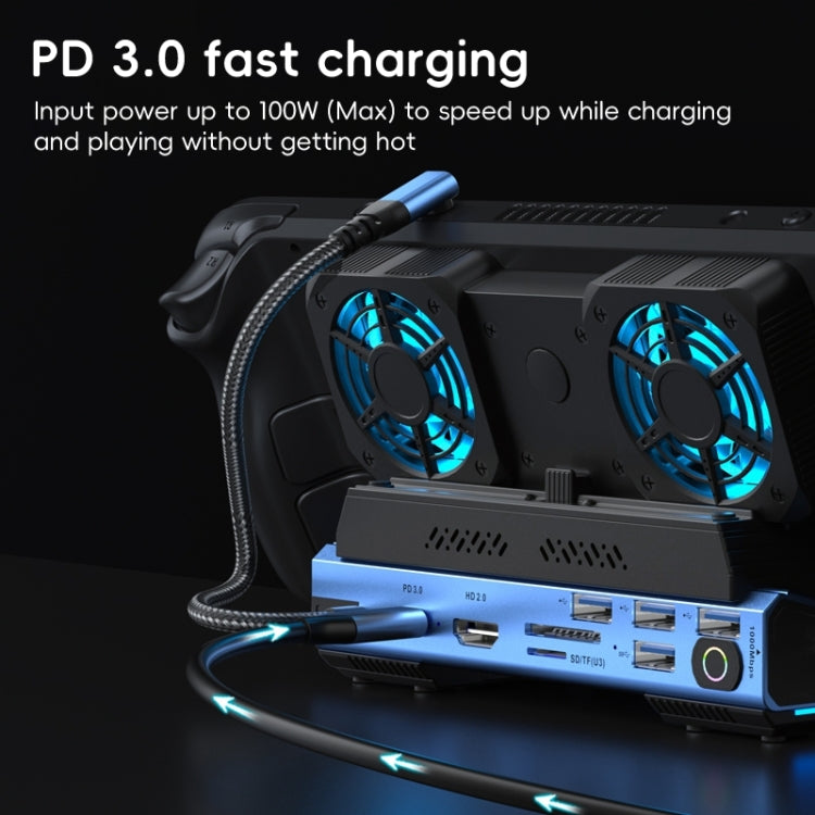 YCE-V279A 9 in 1 USB-C Gaming Dock Station with Detachable Fan(Blue Black) - free shipping - PMC Jewellery - Order now!