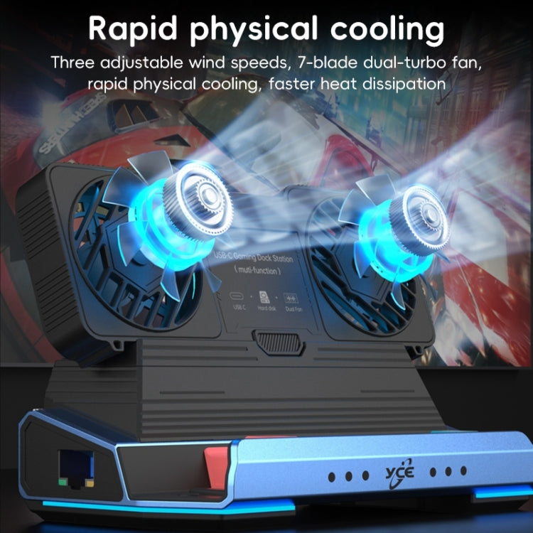 YCE-V279A 9 in 1 USB-C Gaming Dock Station with Detachable Fan(Blue Black) - free shipping - PMC Jewellery - Order now!