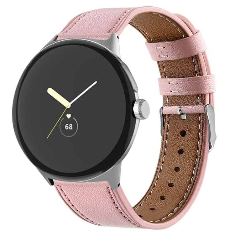 For Google Pixel Watch 3 45mm Round Tail Genuine Leather Watch Band(Pink) - Watch Bands by PMc TechLife | Online Shopping South Africa | PMc TechLife | Buy Now Pay Later Mobicred