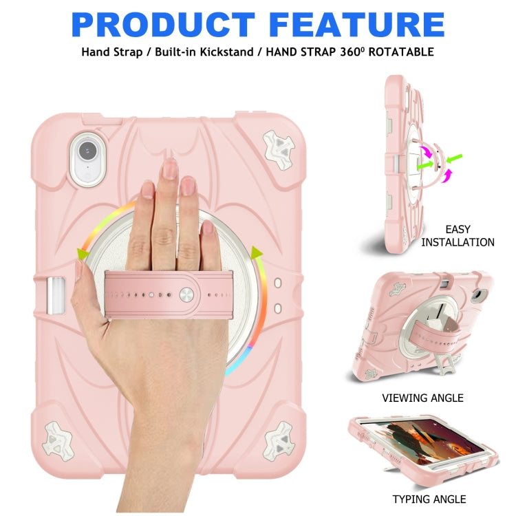 For iPad mini 6 / mini 2024 Bat Hand Grip Turntable Stand Tablet Case(Pink White) - iPad mini 6 Cases by PMC Jewellery | Online Shopping South Africa | PMC Jewellery | Buy Now Pay Later Mobicred