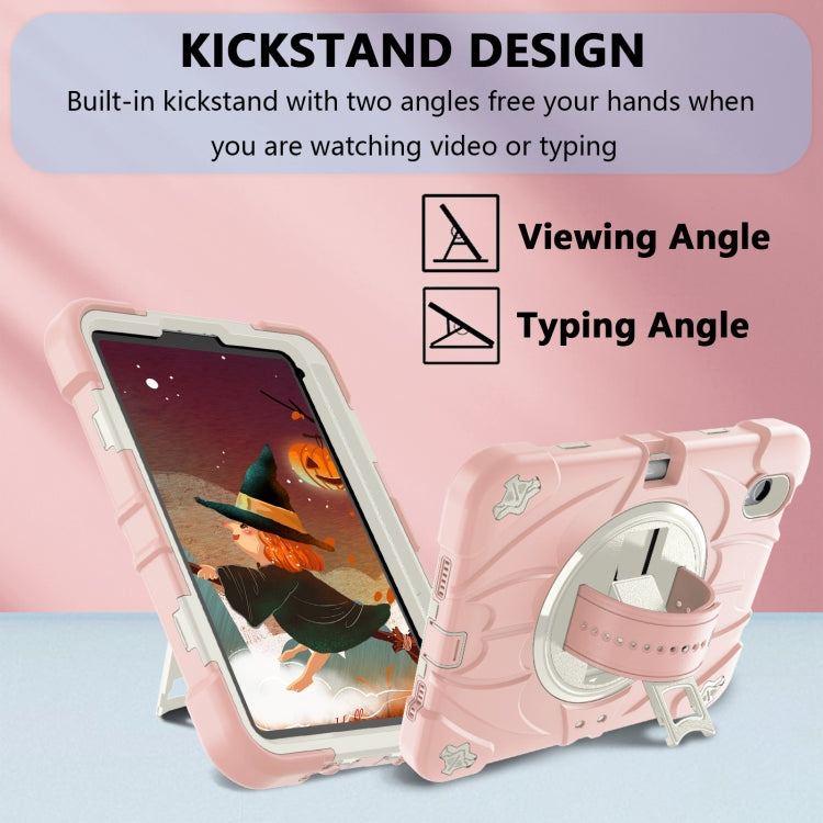 For iPad mini 6 / mini 2024 Bat Hand Grip Turntable Stand Tablet Case(Pink White) - iPad mini 6 Cases by PMC Jewellery | Online Shopping South Africa | PMC Jewellery | Buy Now Pay Later Mobicred