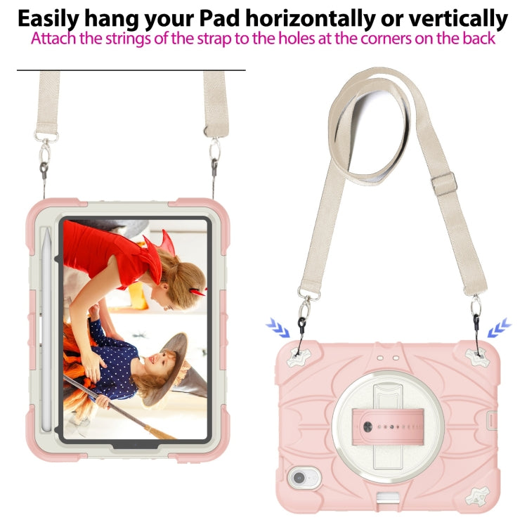 For iPad mini 6 / mini 2024 Bat Hand Grip Turntable Stand Tablet Case(Pink White) - iPad mini 6 Cases by PMC Jewellery | Online Shopping South Africa | PMC Jewellery | Buy Now Pay Later Mobicred